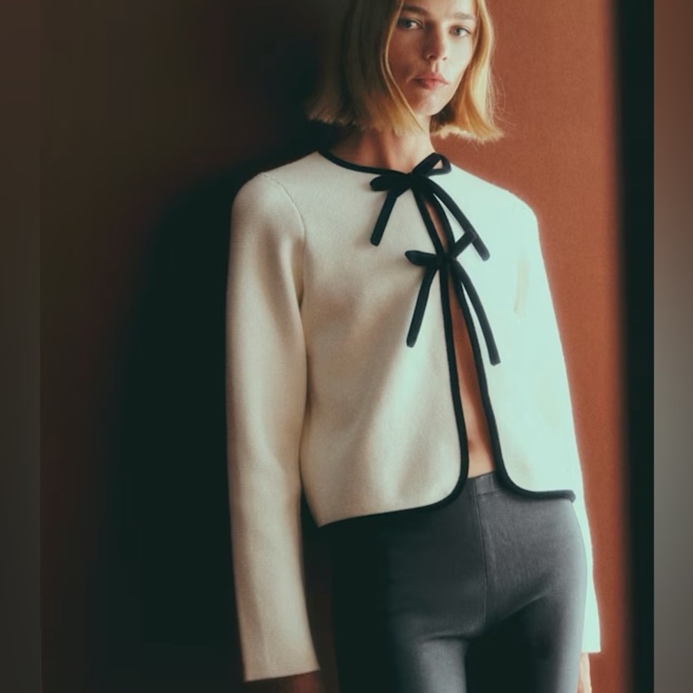 NEW Sezane Susie Cardigan in Ecru with Black Details XS